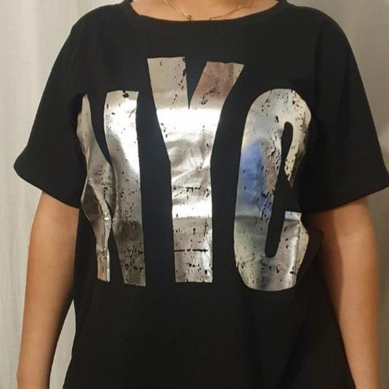T-Shirt Imprimé NYC - Noir-Argenté