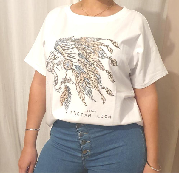 T-Shirt Imprimé Strass Lion