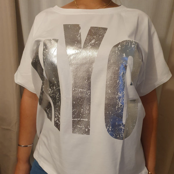 T-Shirt Imprimé NYC - Blanc-Argenté